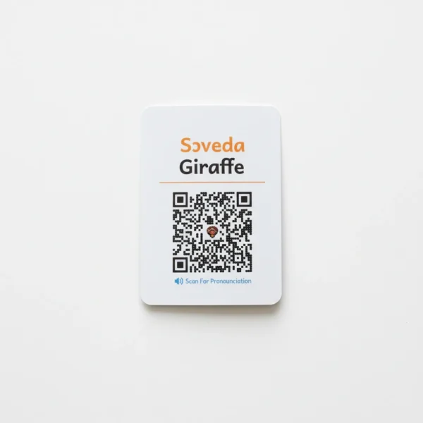Ewe Animal Flashcards giraffe card back with English translation and QR code